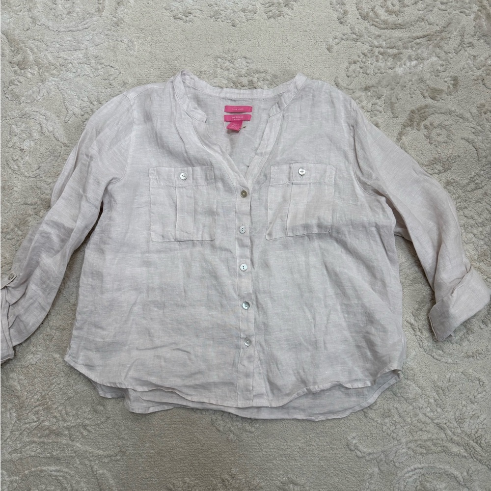 Isaac Mizrahi New‎ York 100% Linen White Button Front Blouse Shirt Women’s XL
